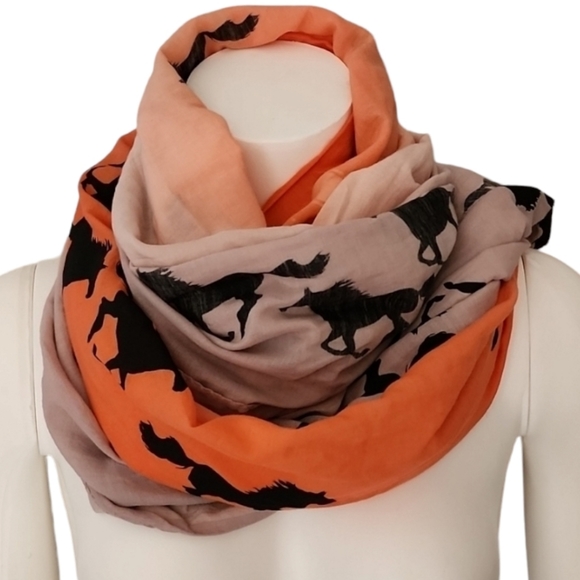 VINTAGE EQUESTRIAN Oversized Wrap Scarf Throw Cover Up Ombre Horses Stallions - Picture 11 of 15